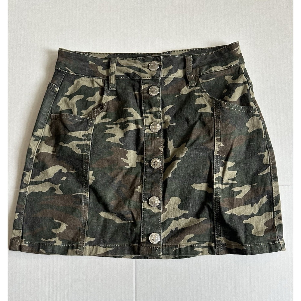 Almost Famous Camouflage Denim Mini Skirt Button Front Size 5 Girls